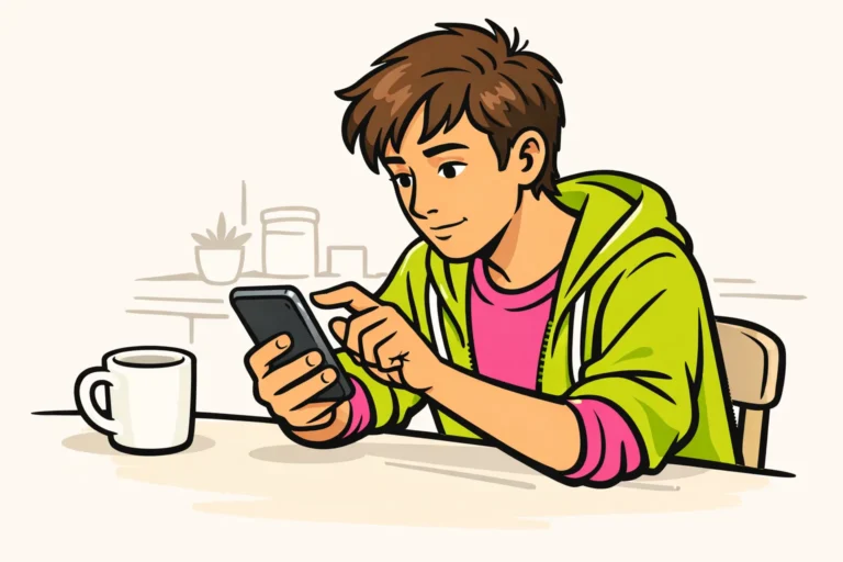 Persoon die op een smartphone zoekt naar de bio van een Instagramprofiel.