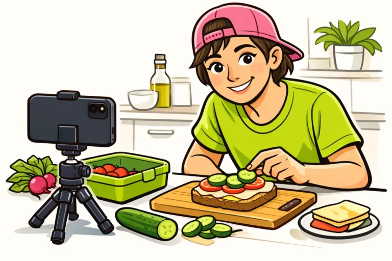 Persoon filmt met een smartphone een eigen lunchvideo voor TikTok.
