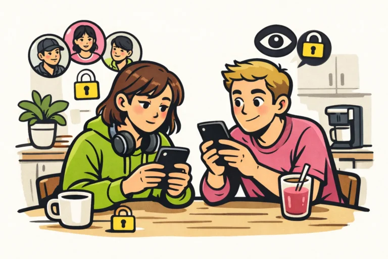 Persoon die met een vriend controleert of de TikTok volglijst zichtbaar is.