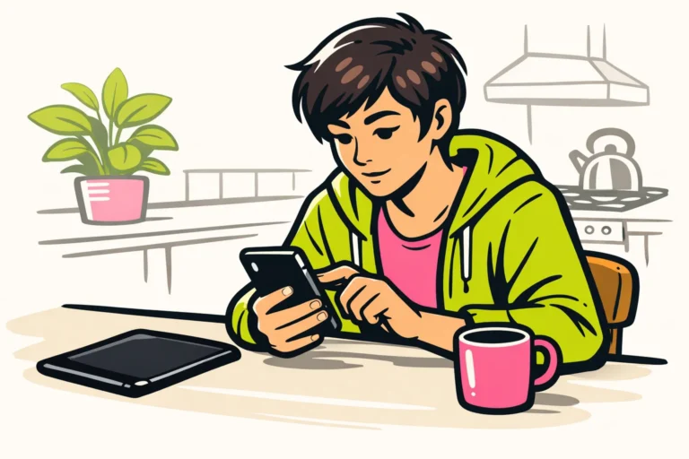 Persoon controleert een telefoon met een tablet ernaast na onverwacht uitloggen bij TikTok.