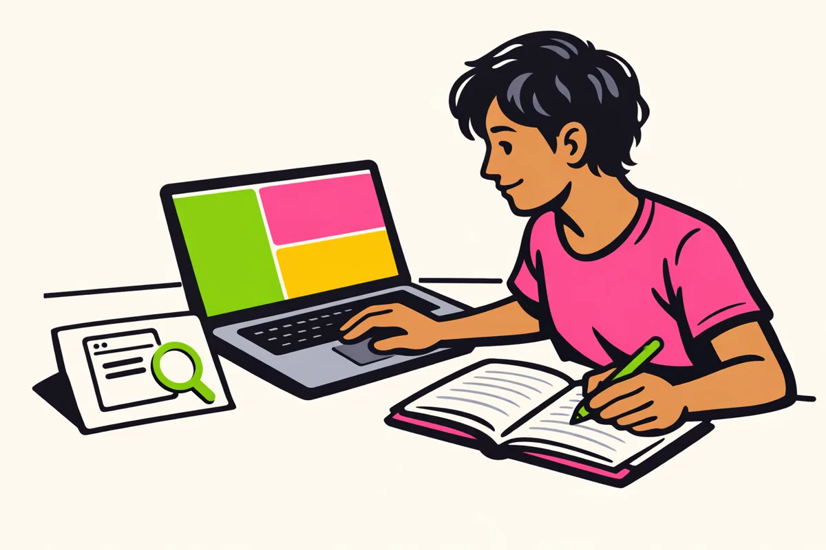 Illustratie van iemand die op een laptop naar gegevens van een Facebook pagina zoekt.